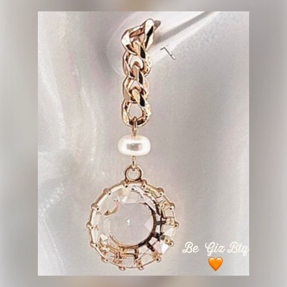 🔥🔥 DANNIJO Authentic Sawyer Edgy Gold Chain Link Pearls & Crystals Loop Earrings